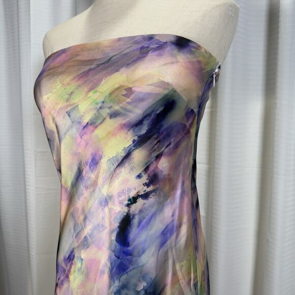 BHLDN Watercolor Strapless Midi Dress Pastel Slip Bias Cut Wedding Guest Size XS - Picture 3 of 11